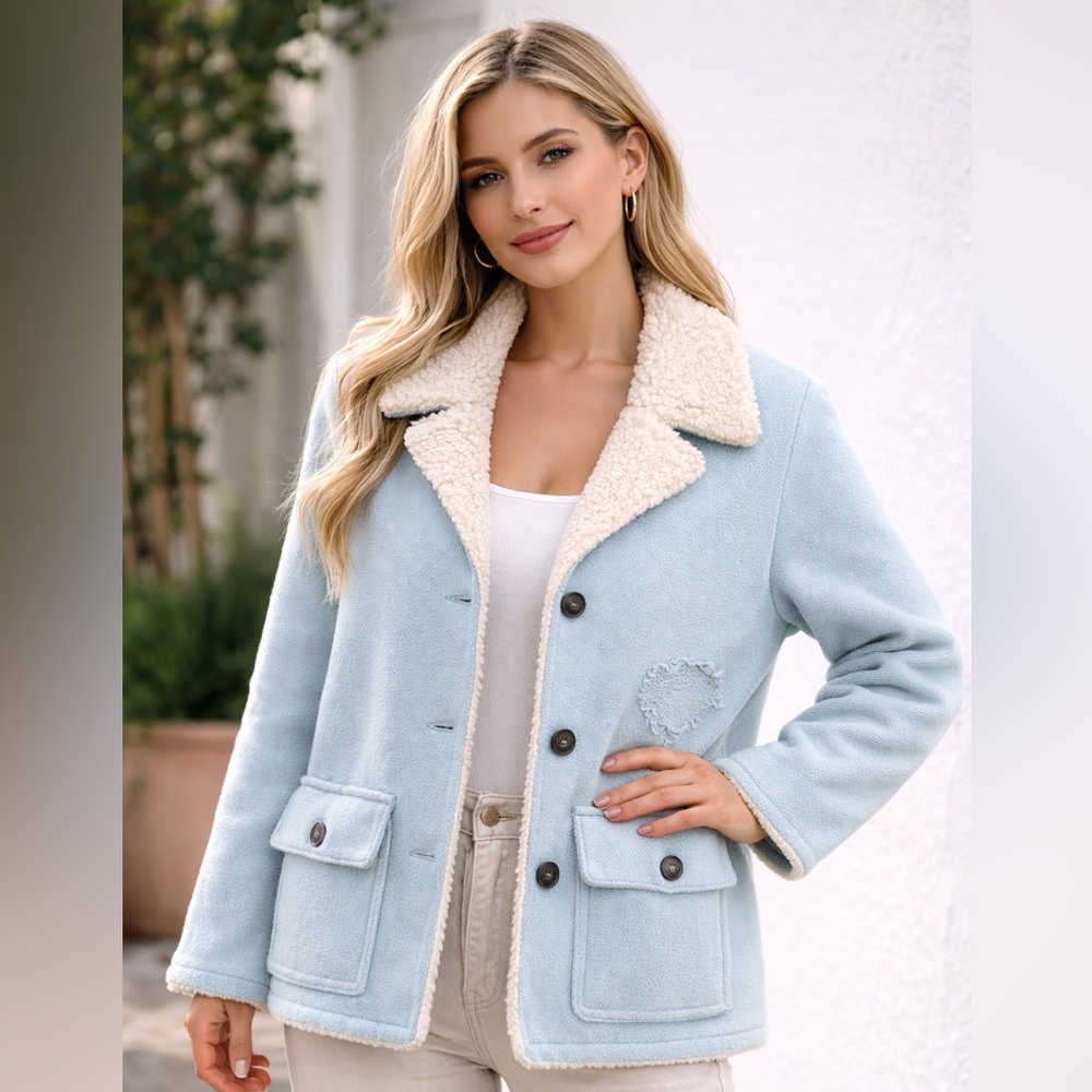 Missoni $2600 New Luxury Outerwear Jacket Coat size 40 Small Blue Shearling